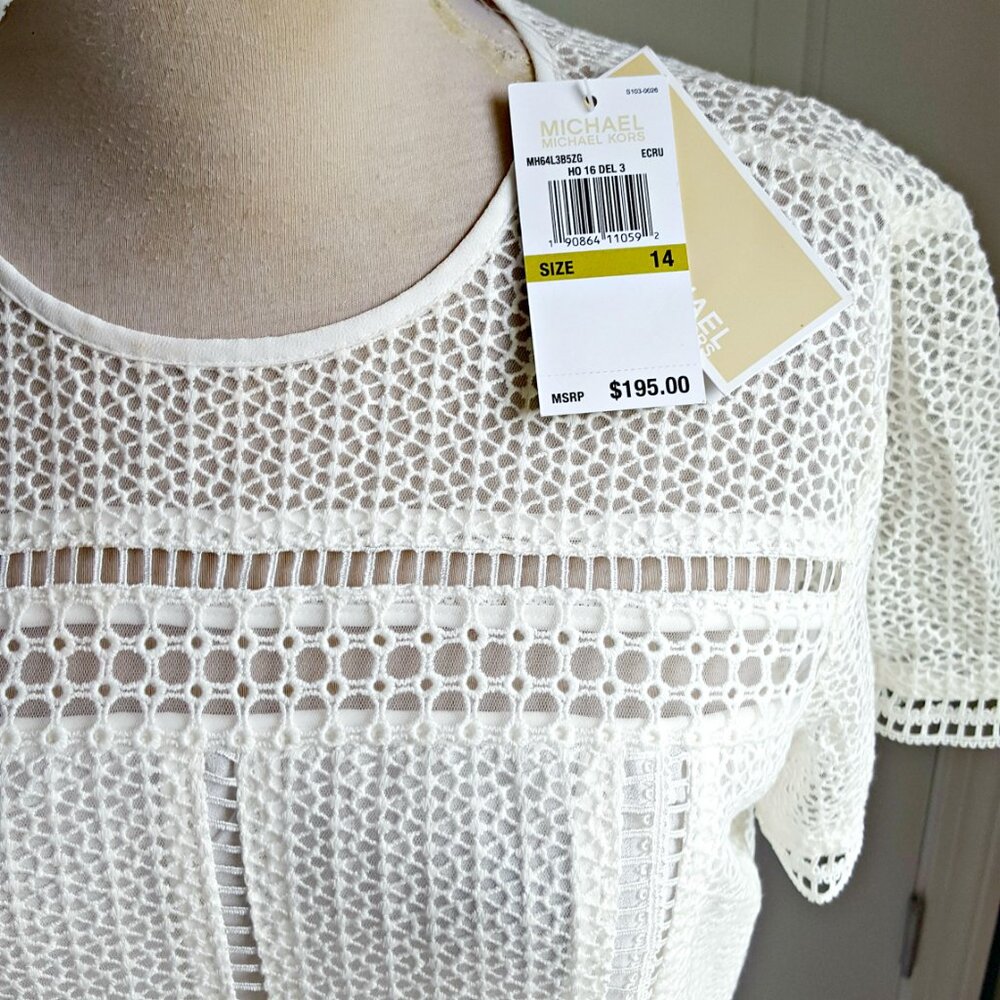 NWT! MICHAEL KORS Cotton MACRAME PEPLUM Lace BLOUSE - Picture 2 of 5